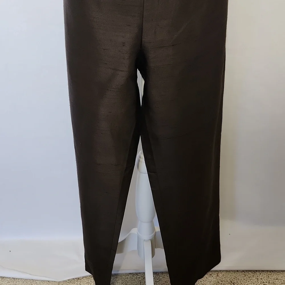 Banana Republic Women's Size 14 Brown Sheen 100% Silk Side Zip Closure Pants